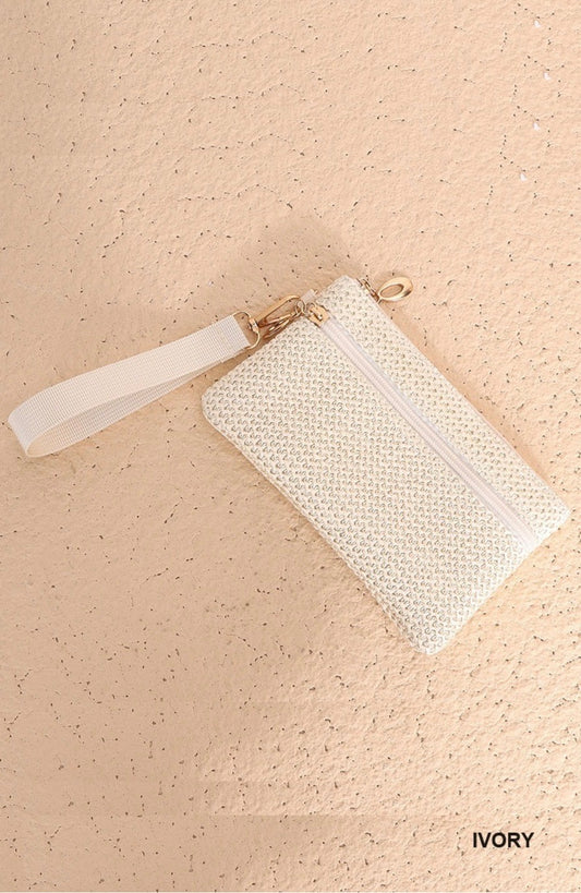 #872 BOHO WOVEN STRAW WRISTLET WALLET BAG