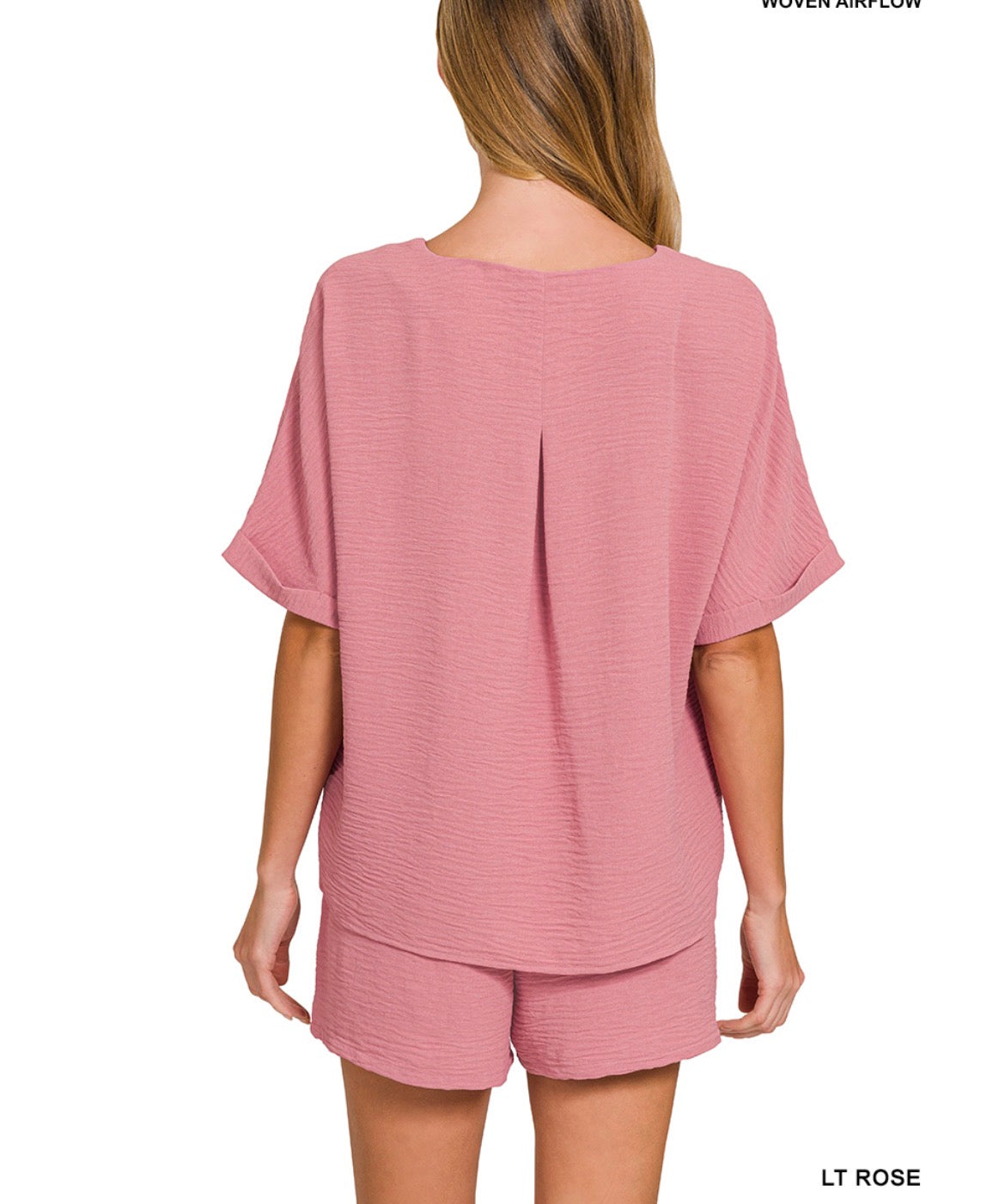 #868 WOVEN AIRFLOW TOP & SHORTS SET