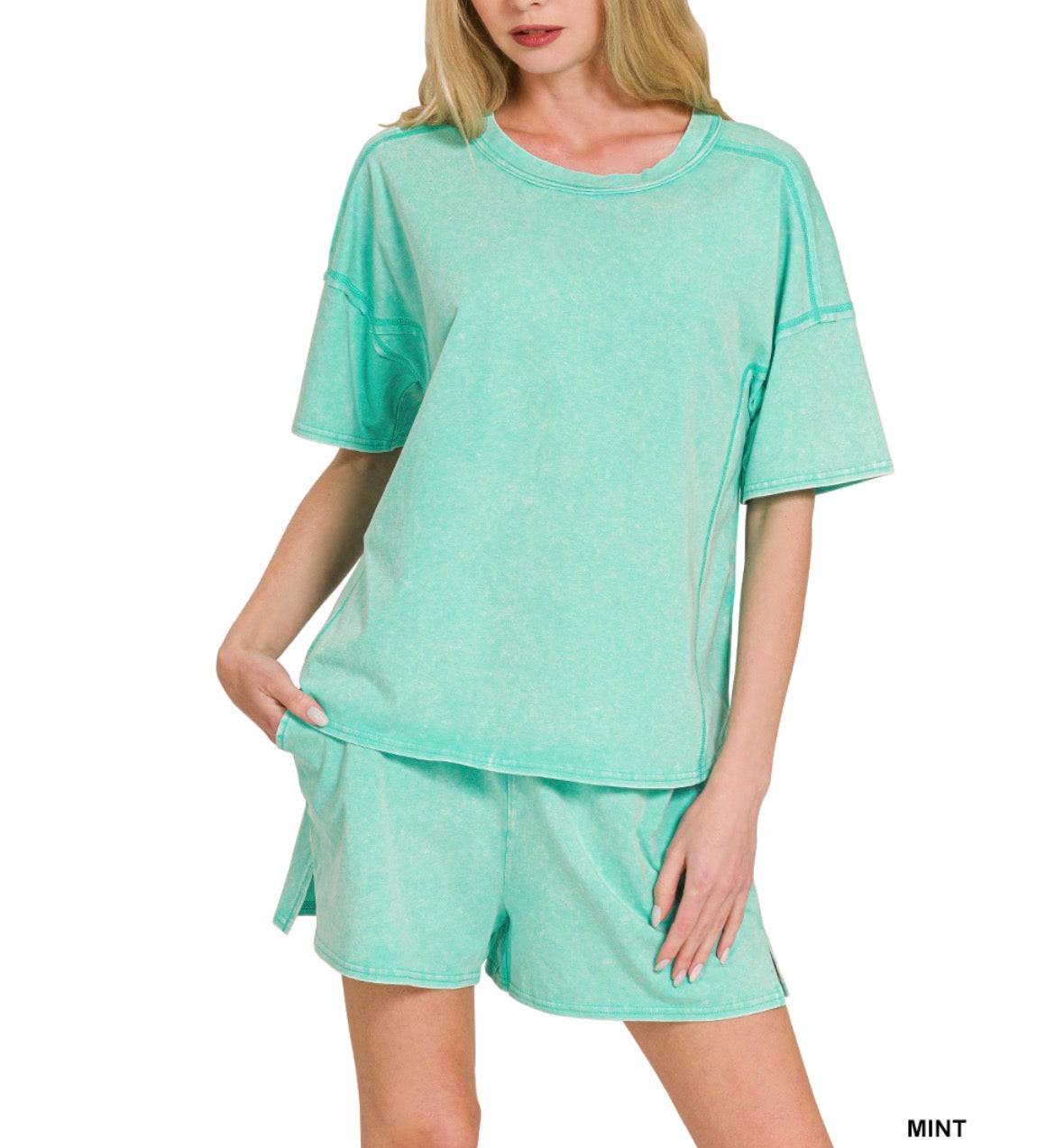 #862 ACID WASHED SHORT SLEEVE TEE & SHORTS SET
