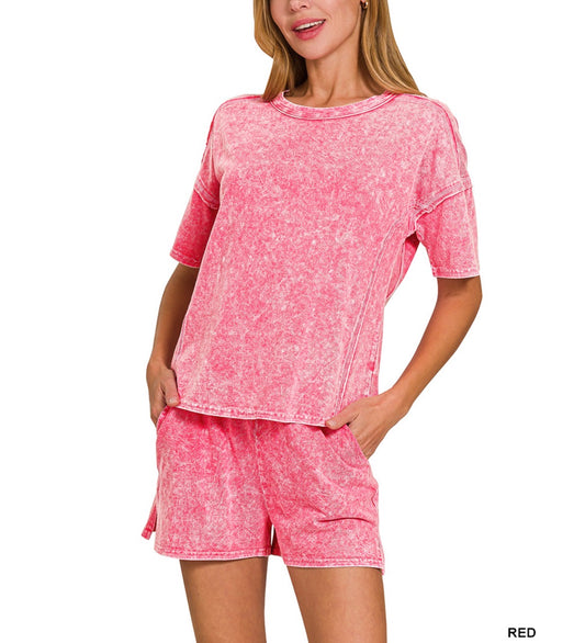 #863 HALO WASHED SHORT SLEEVE TEE & SHORTS SET