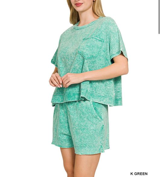 #864 HALO WASHED BOXY TOP & SHORTS SET
