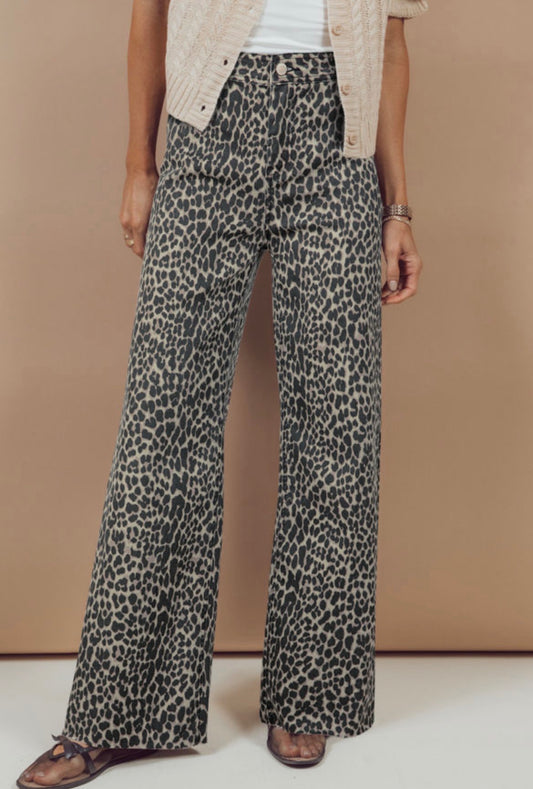 #884 Leopard Wide Leg Jeans