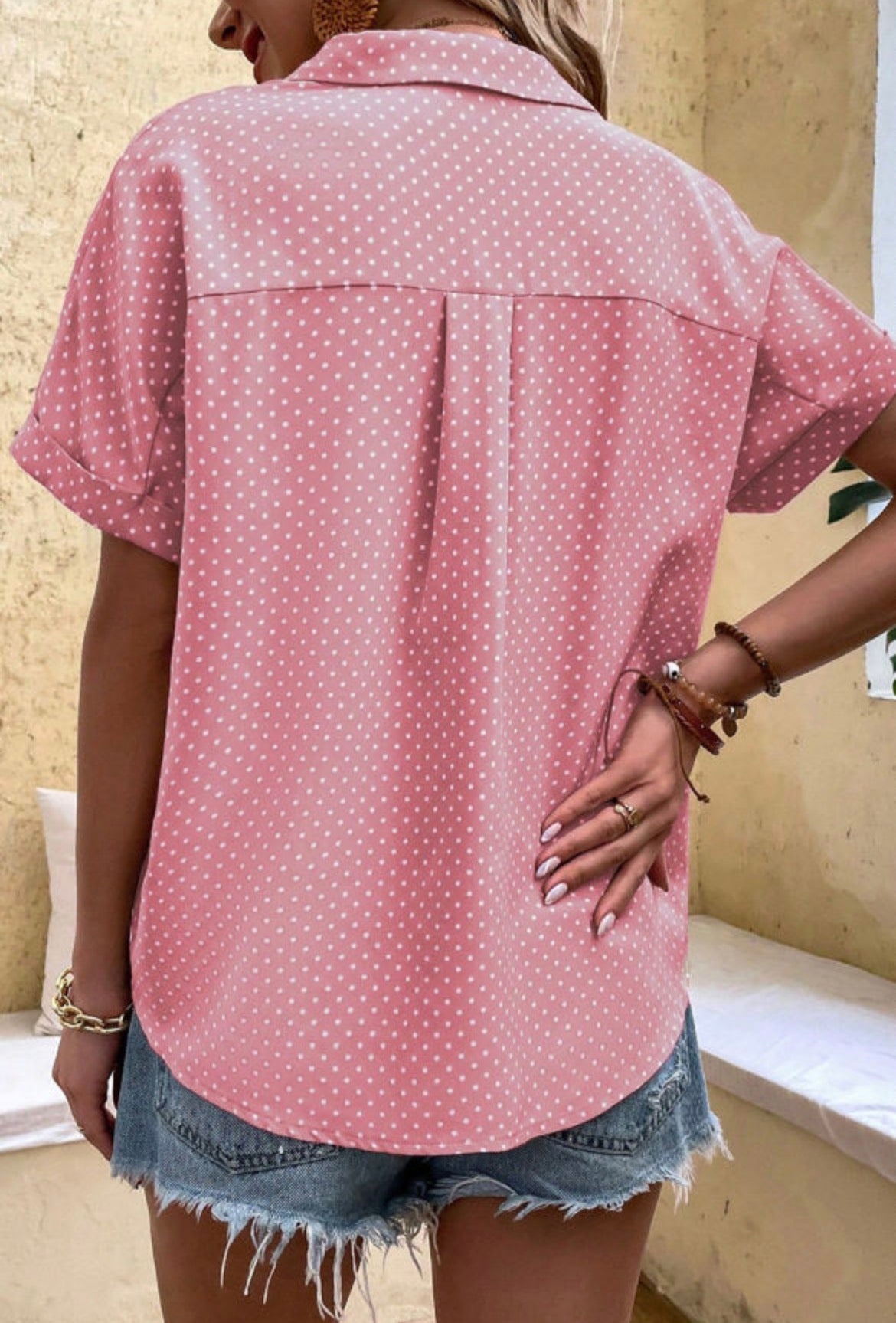 #889 Dotted Cuffed Sleeve Shirt