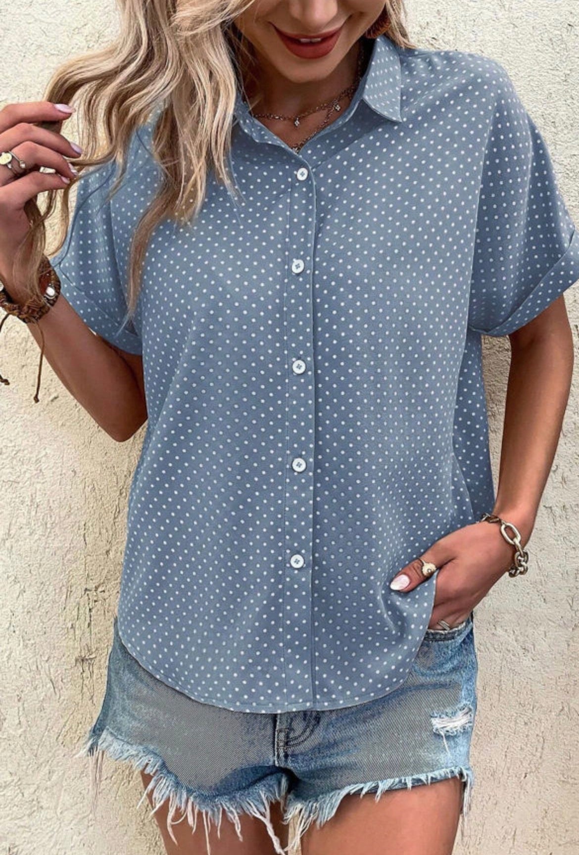 #889 Dotted Cuffed Sleeve Shirt