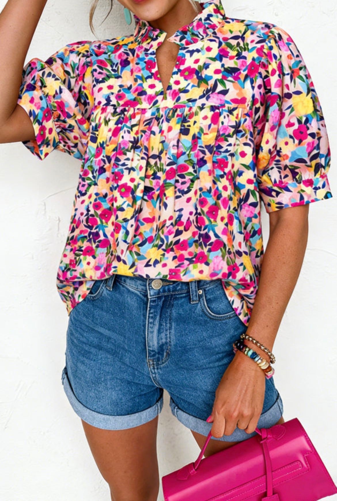 #894 Flower Frilled Collar  Blouse