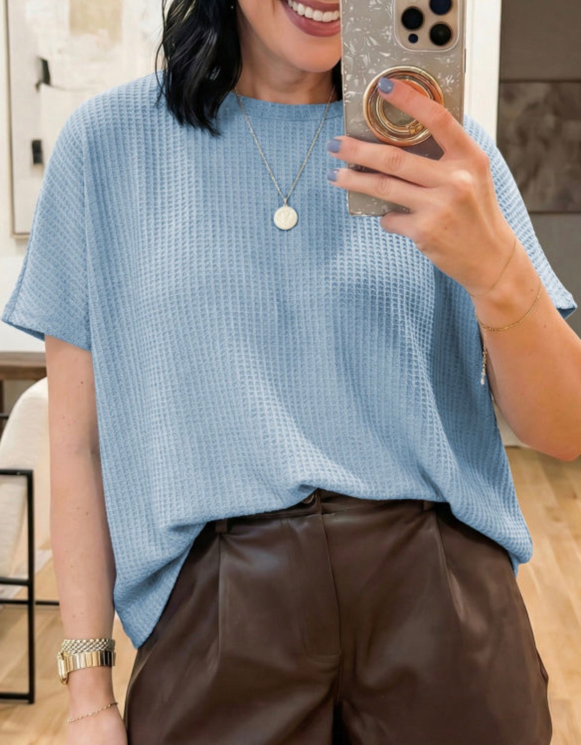 #899 Waffle Knit Dolman Sleeve Top