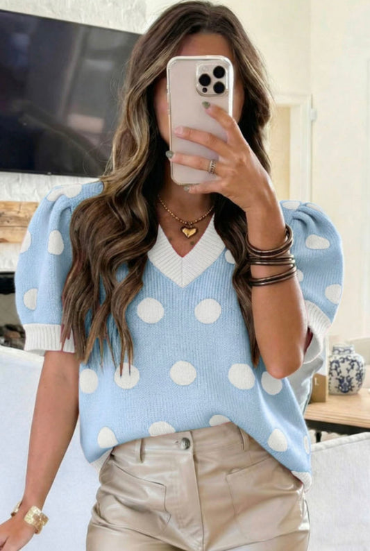 #903 Polka Dot Puff Sleeve Sweater