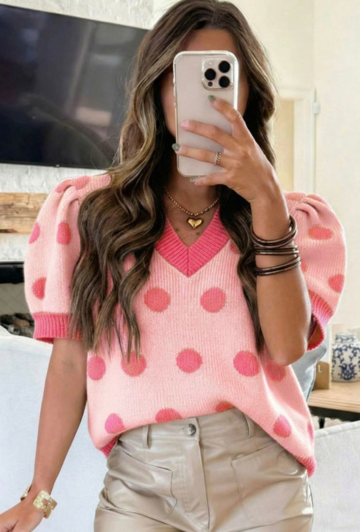 #903 Polka Dot Puff Sleeve Sweater