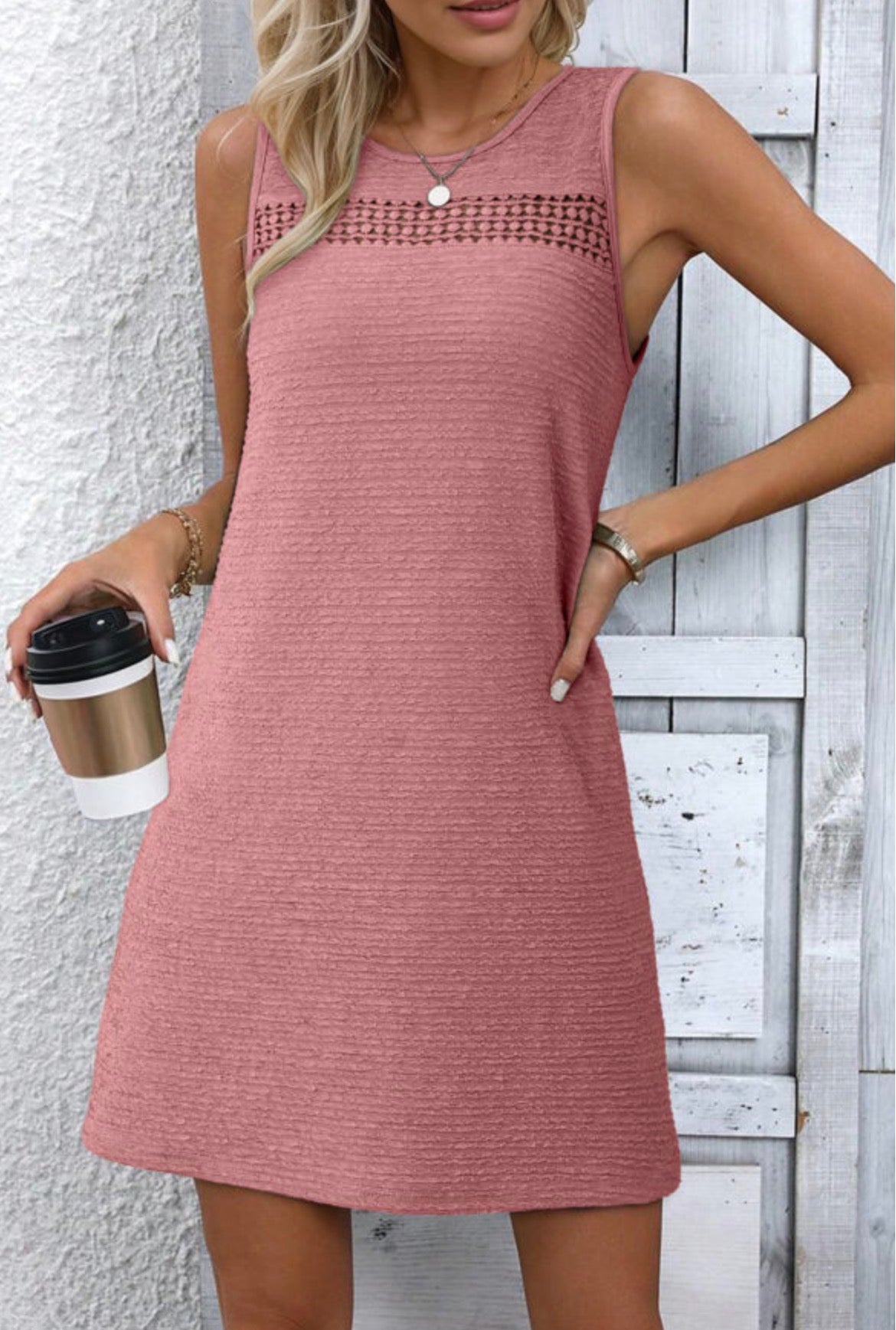 #904 Textured Lace Sleeveless Mini Dress