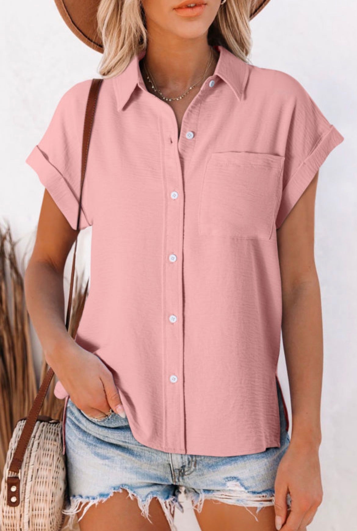 #902 Crinkle Cuffed Sleeve Top