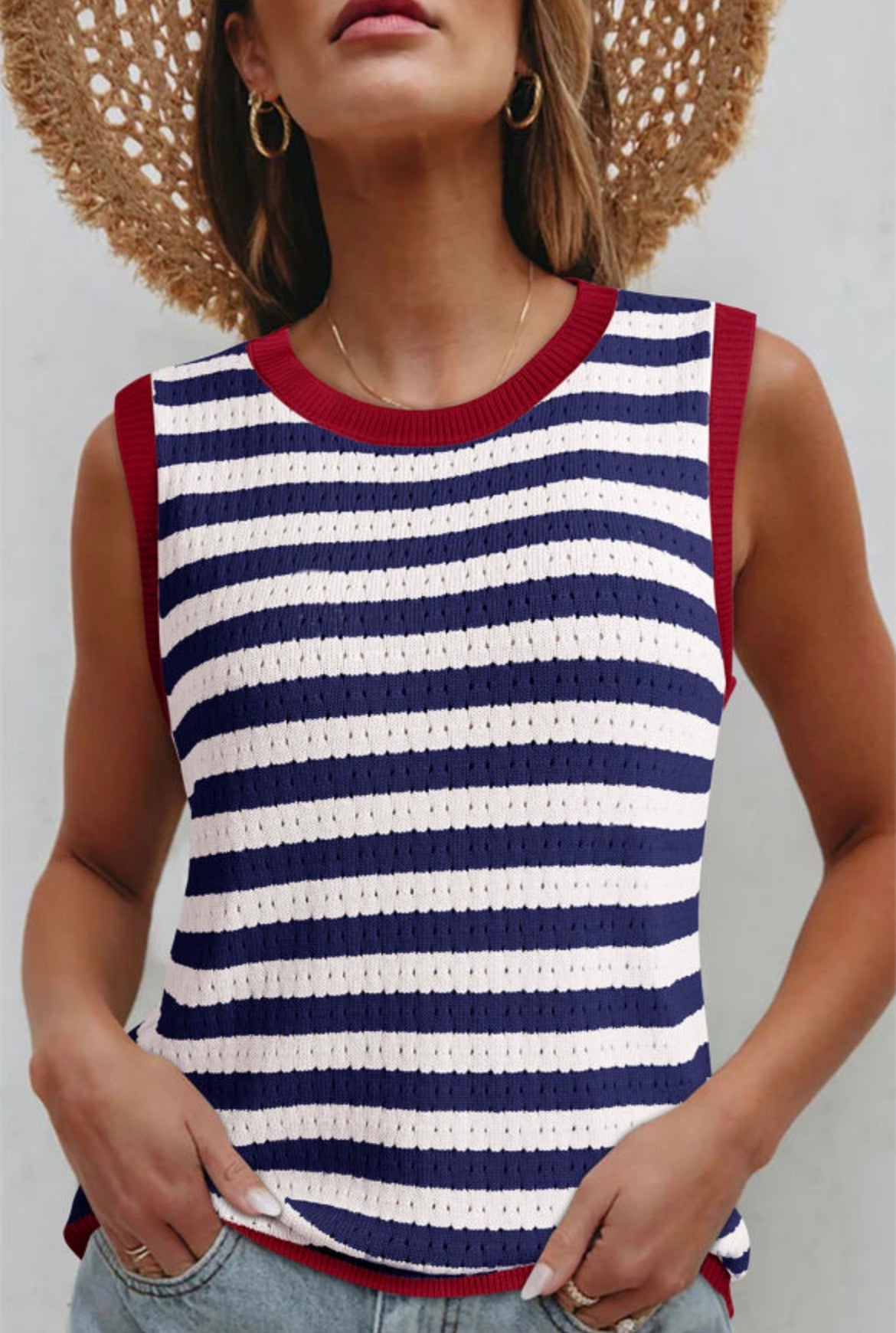 #905 Navy Stripe Knit Sweater Top