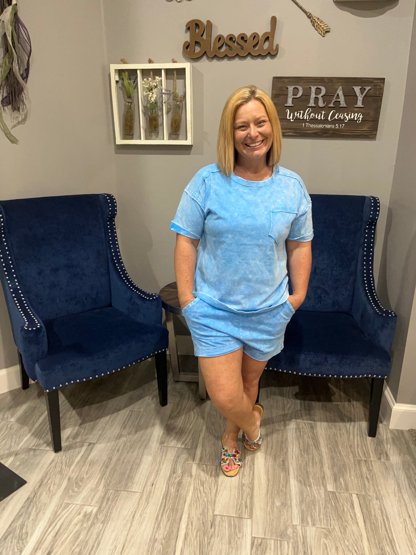#920 Acid Wash Shorts Set