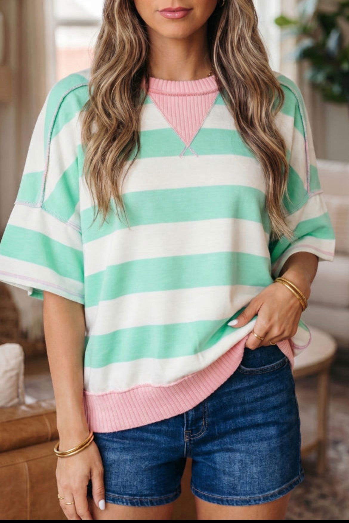 #930 Green Stripe Oversize Tee