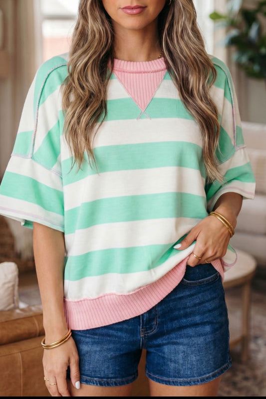 #930 Green Stripe Oversize Tee