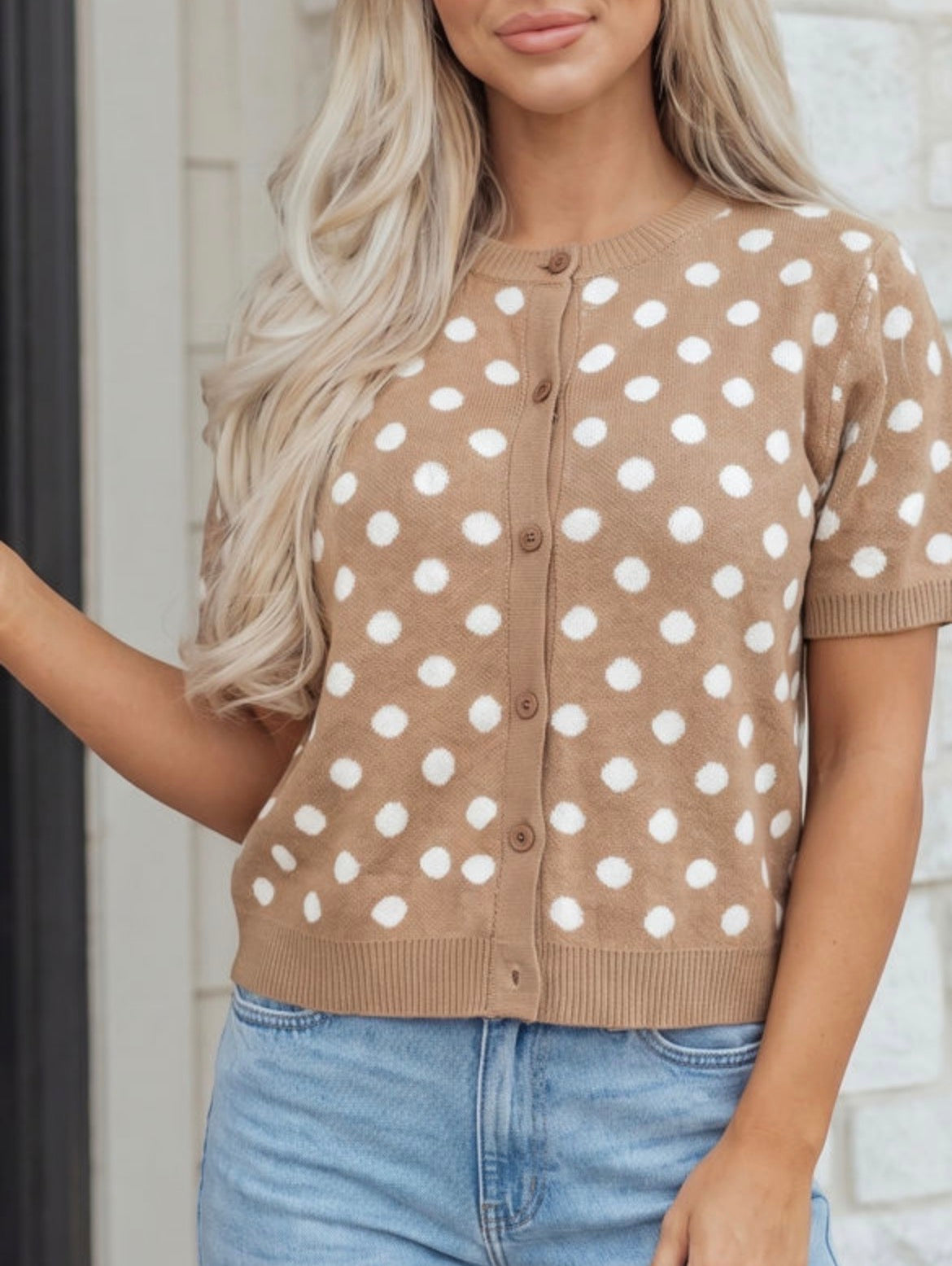 #932 Khaki Polka Dot Sweater