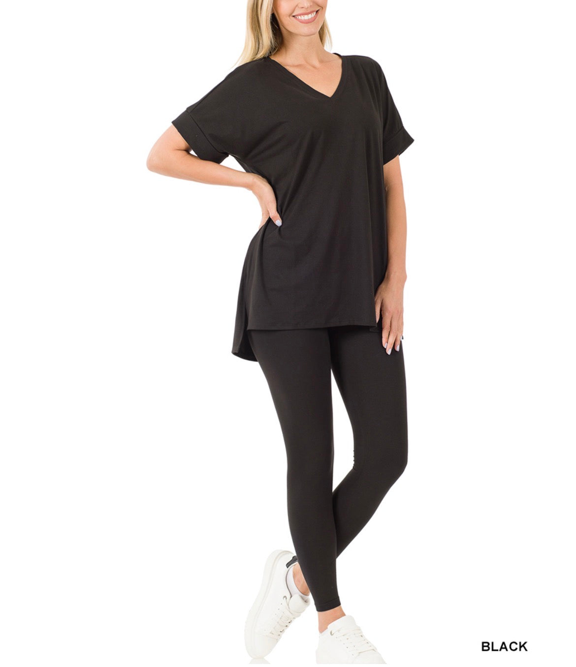 #972 Leggings and High Low T-shirt Set