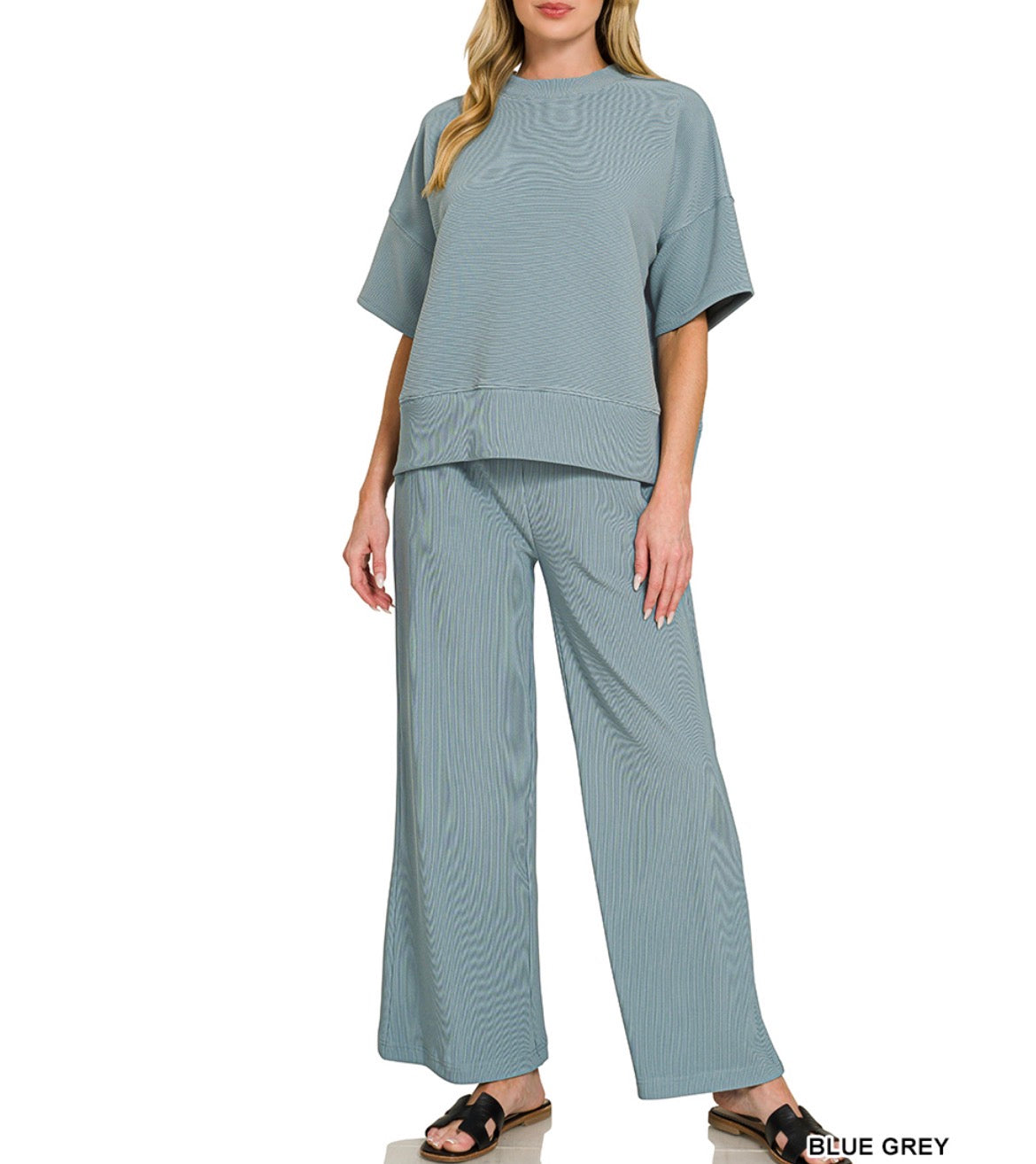 #984 Ribbed Scuba Short Sleeve Pant Set