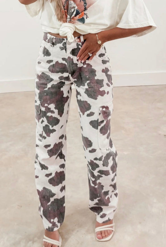 #986 Cow Printed Jeans