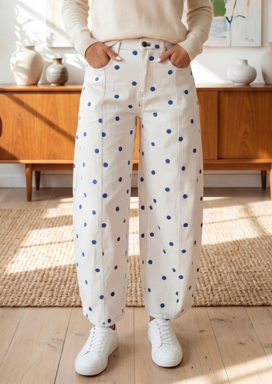 #987 Blue Polka Dot Barrel Jeans