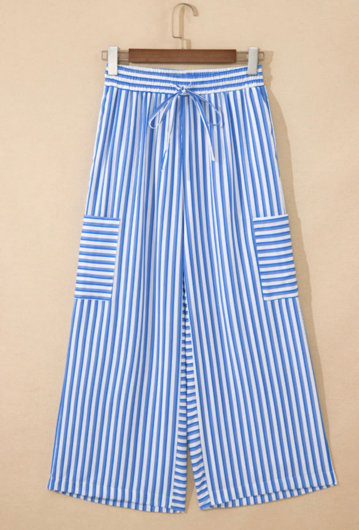 #1041 Blue Stripe Patch Pocket Wide Leg Ankle-length Pants