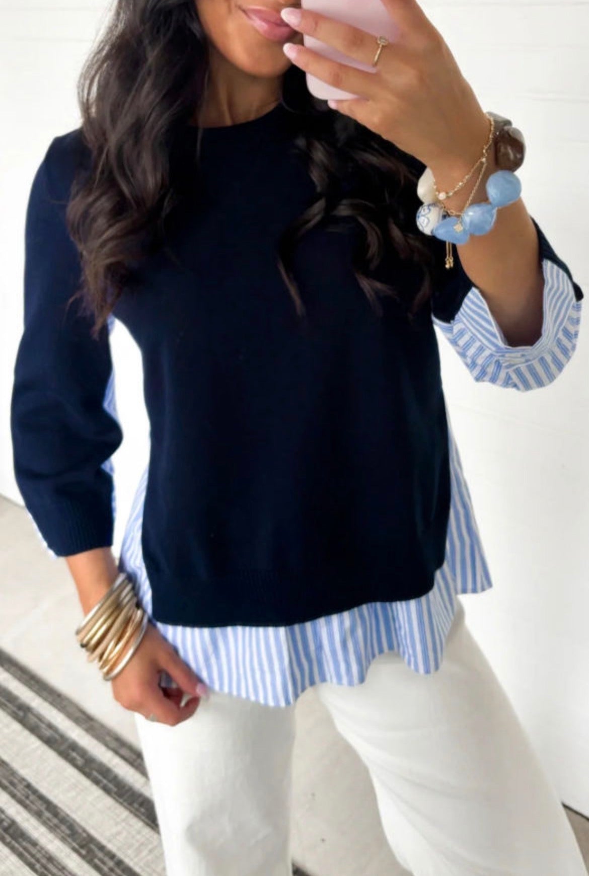 #1050 Navy Blue Striped Pullover Sweater