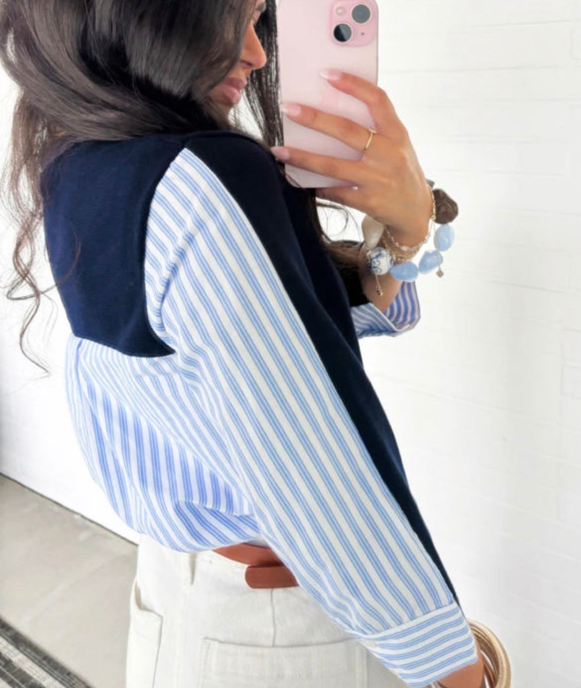 #1050 Navy Blue Striped Pullover Sweater