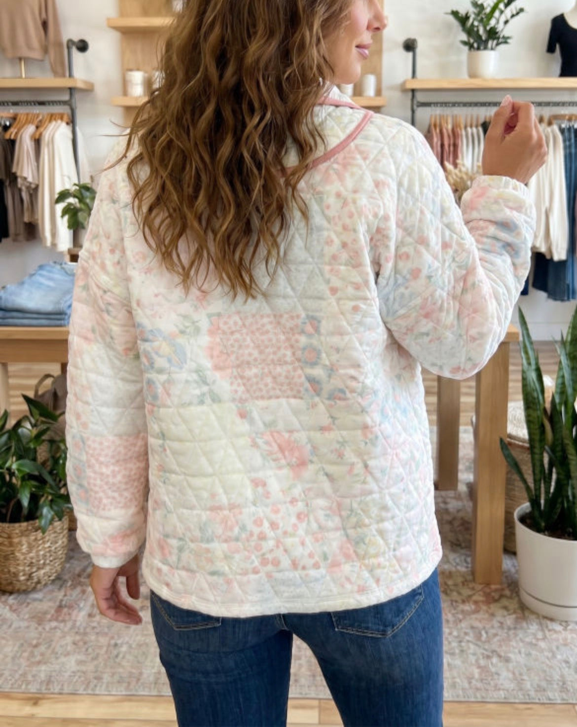 #1056 Floral Quilted Zipper Collar Sweatshirt