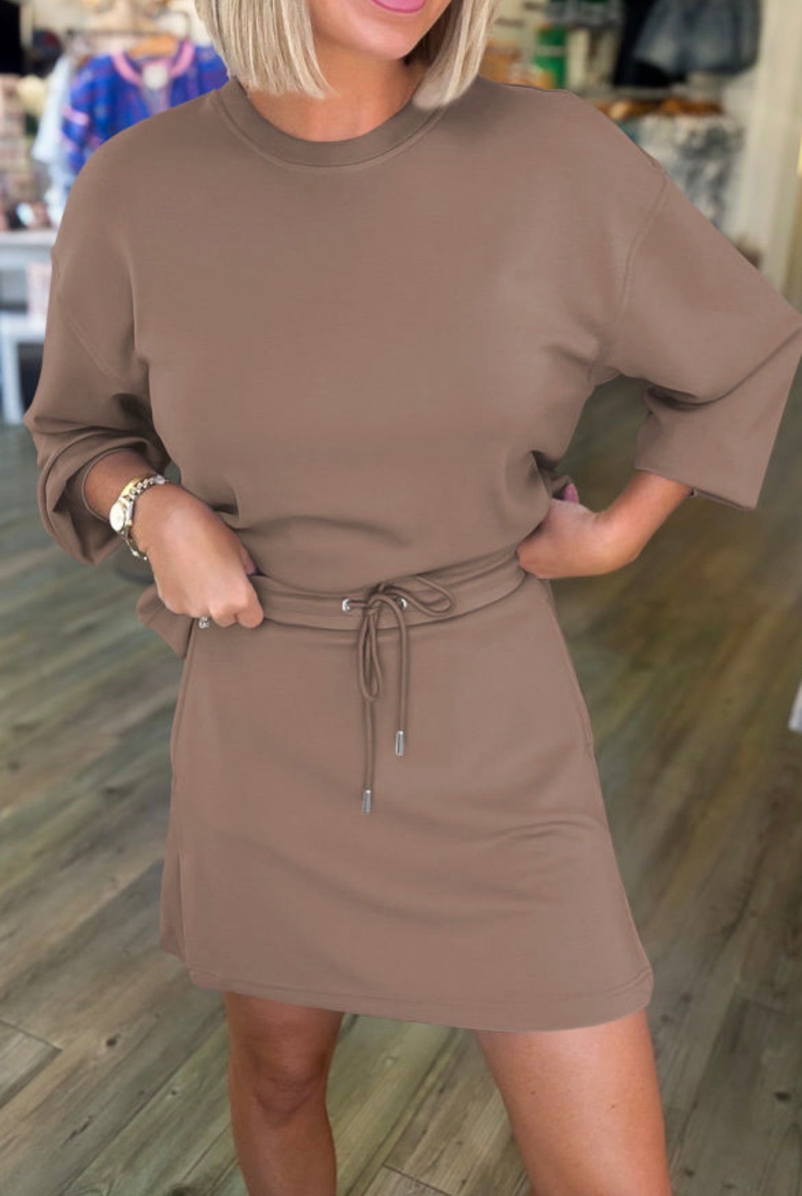 #1021 Pullover Drawstring Mini Skirt 2pcs Outfit
