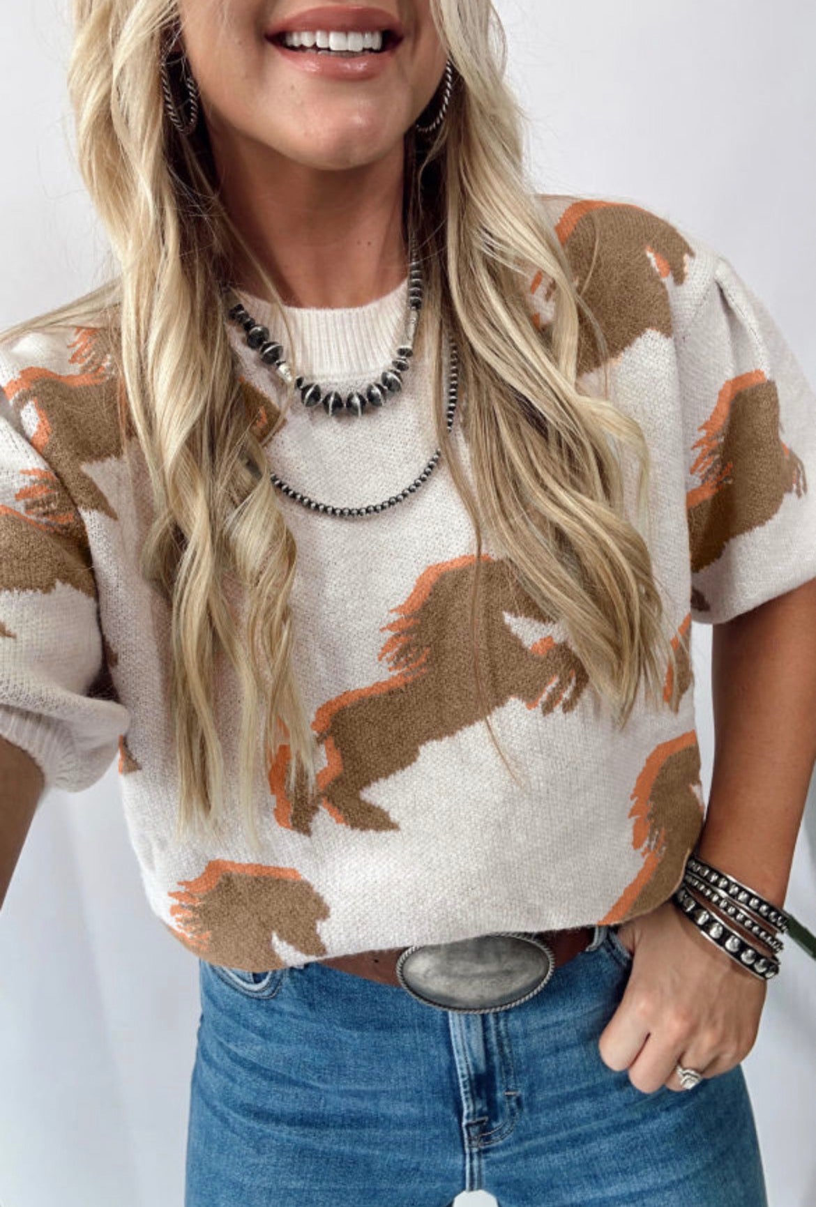 #1009 Western Horse Short Sleeve Sweater