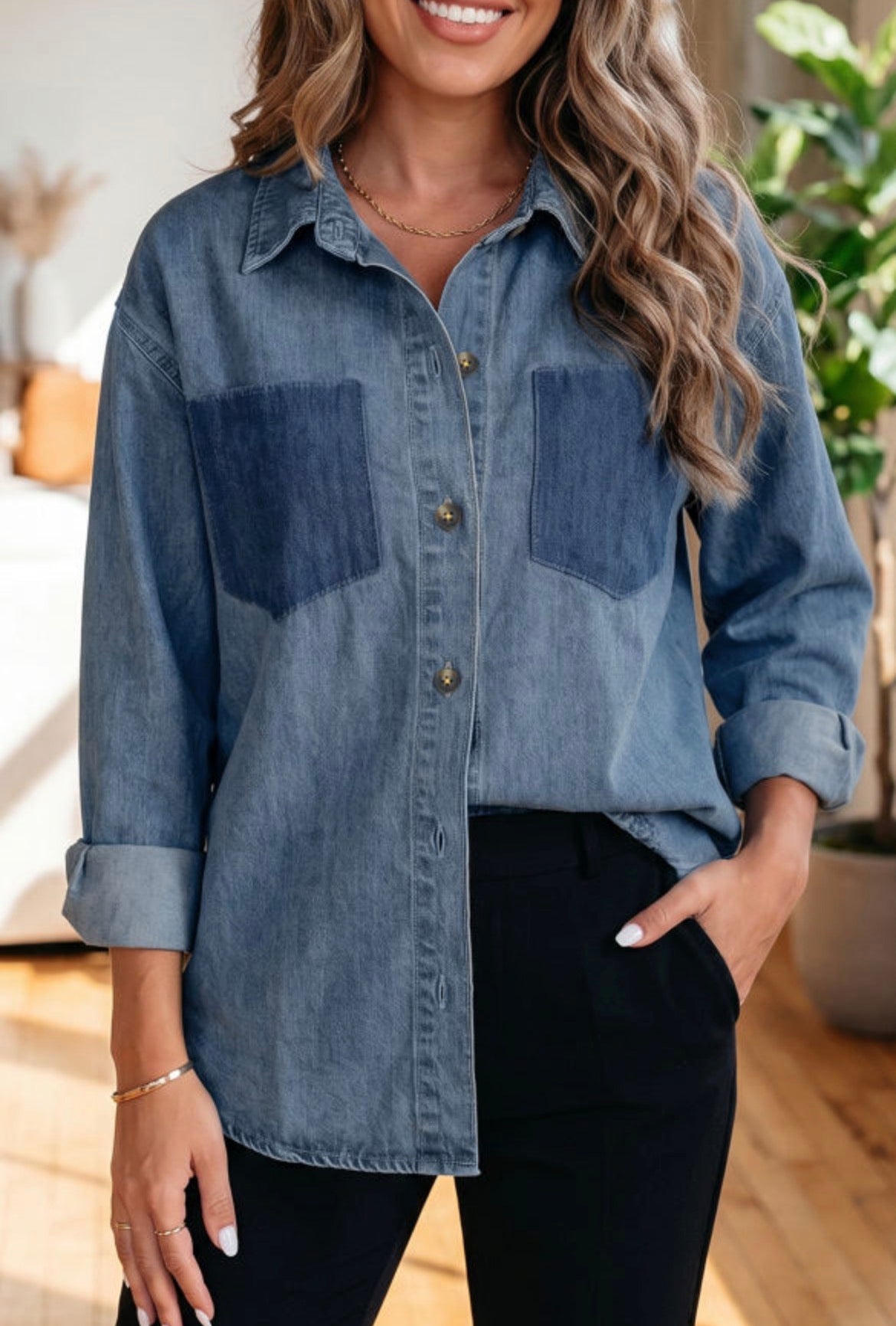 #1008 Casual Button Down Denim Shirt