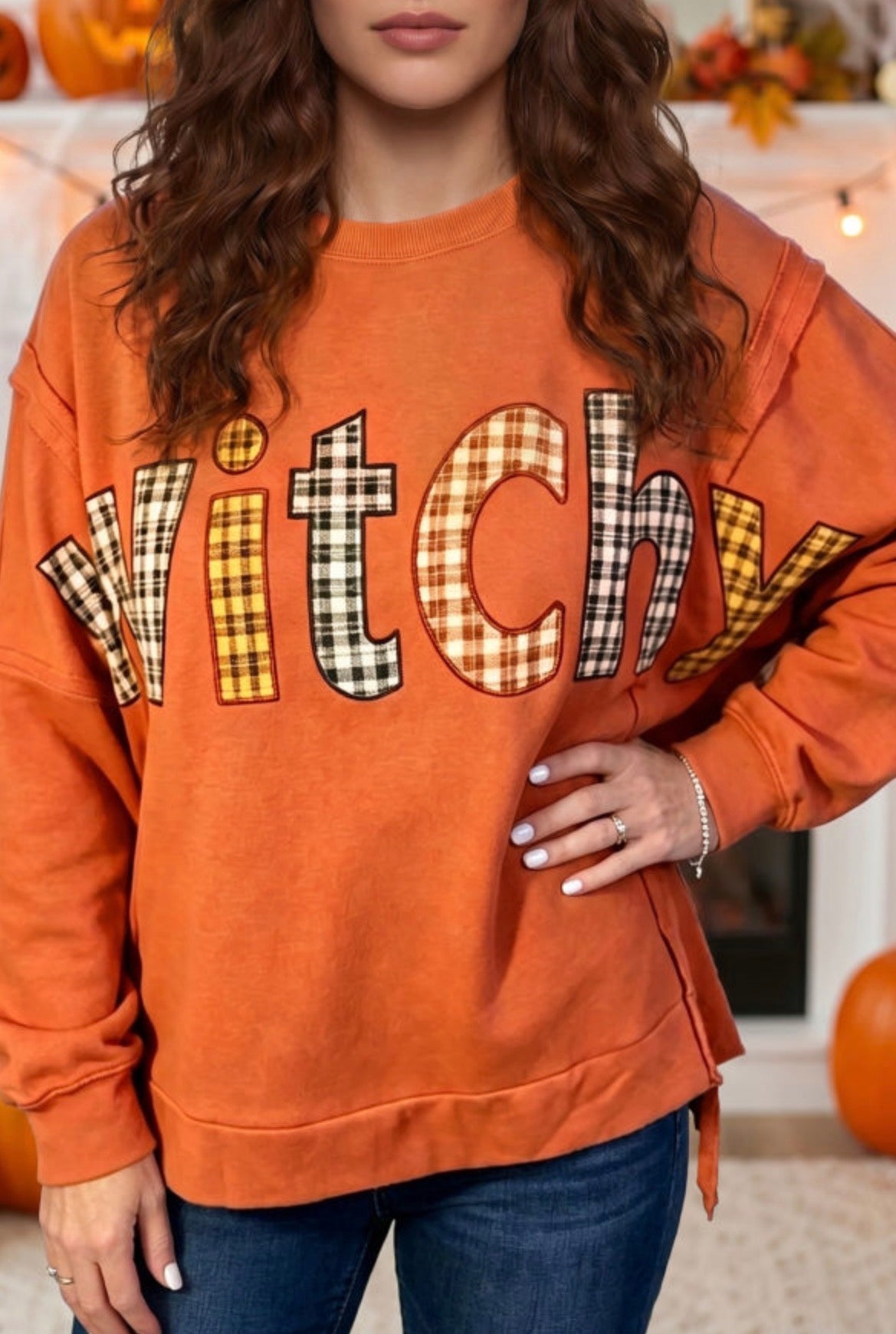 #1019 Halloween Witchy Embroidered Patch Sweatshirt