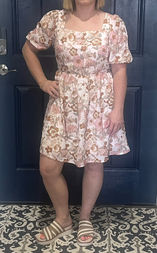 #356 Brown Floral Sun Dress