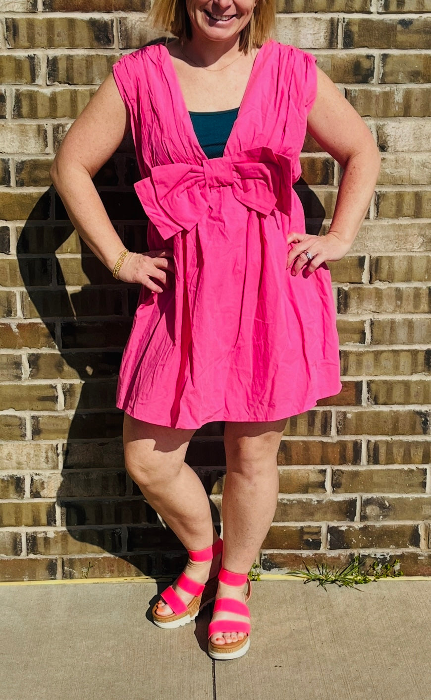 #357 Bubble Gum Pink Mini Bow Dress