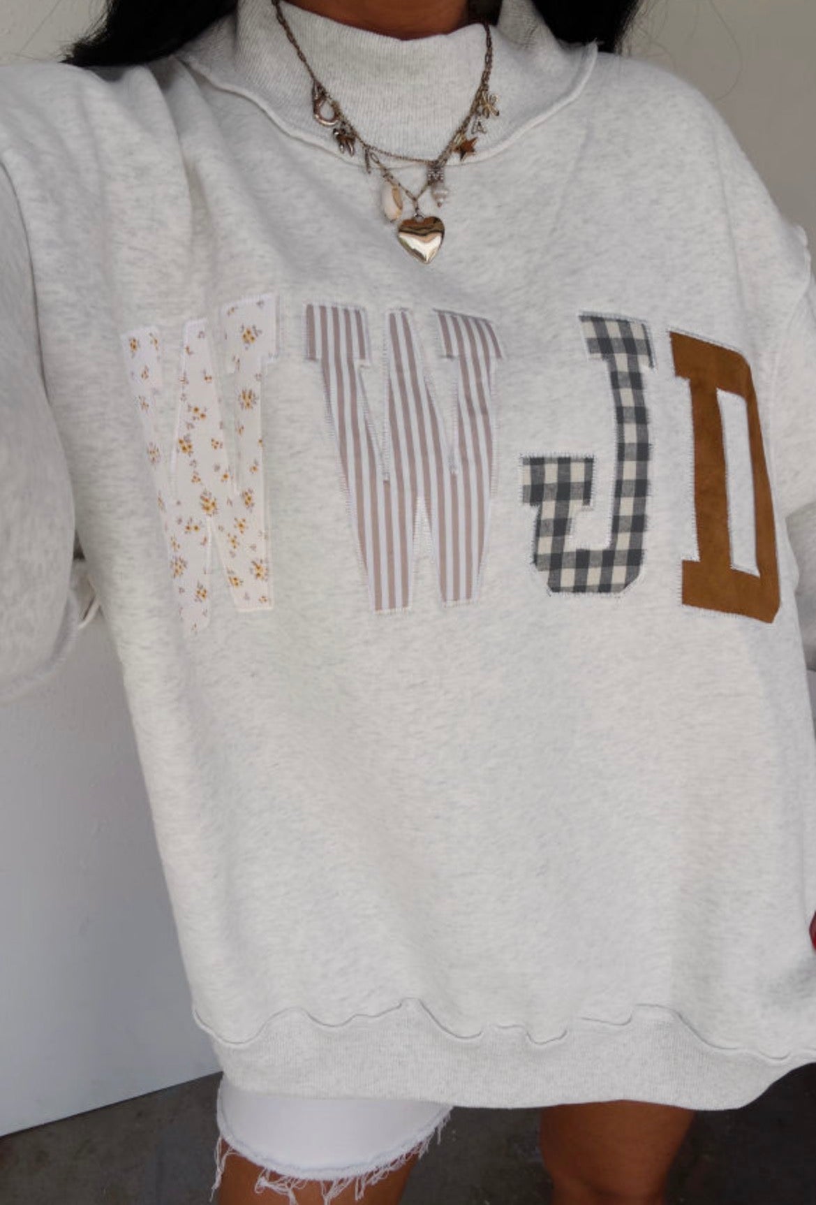 #1114 WWJD Embroidered Patch Mock Neck Sweatshirt