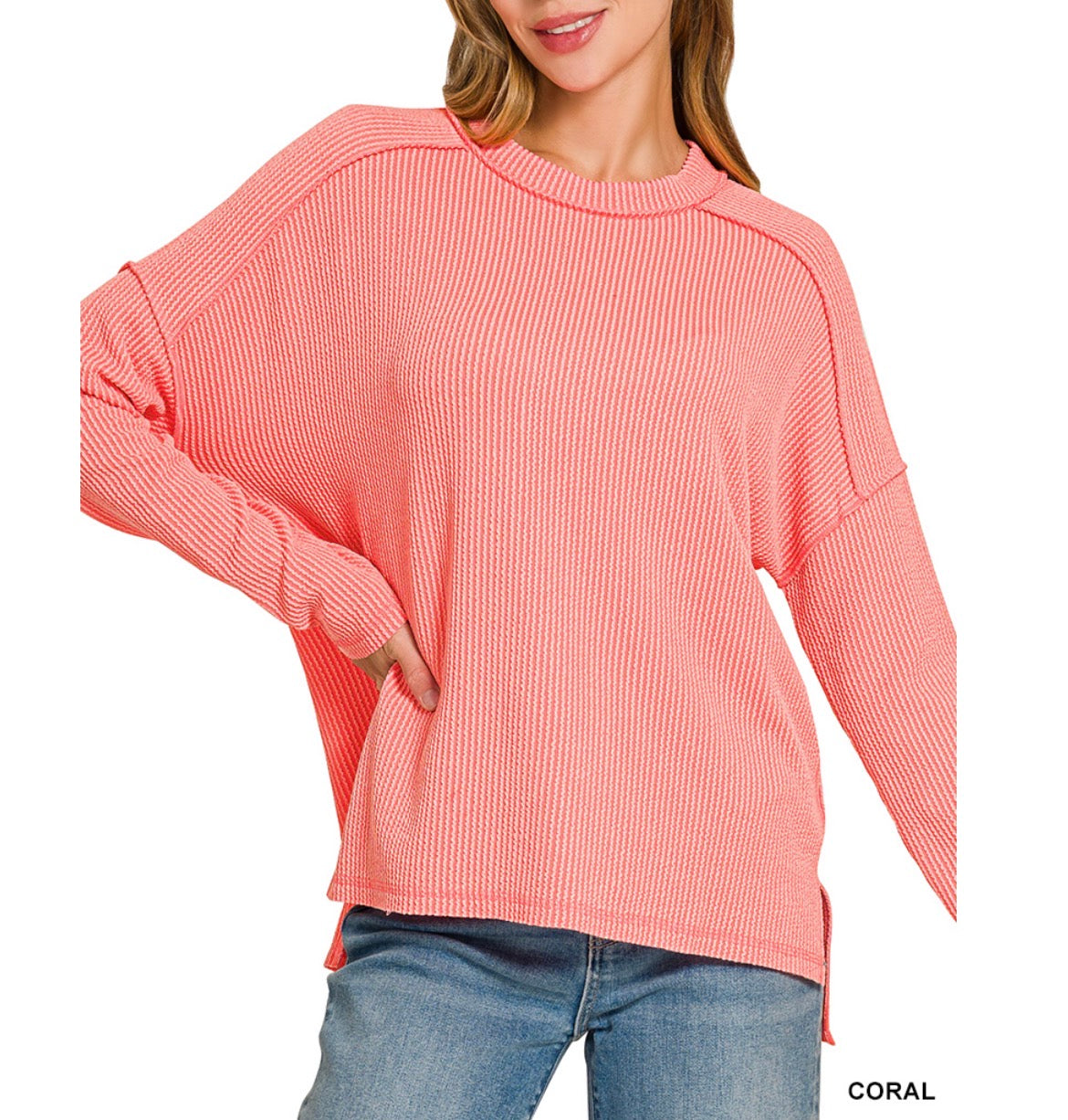 #1101 Raised Rib Long Sleeve Top