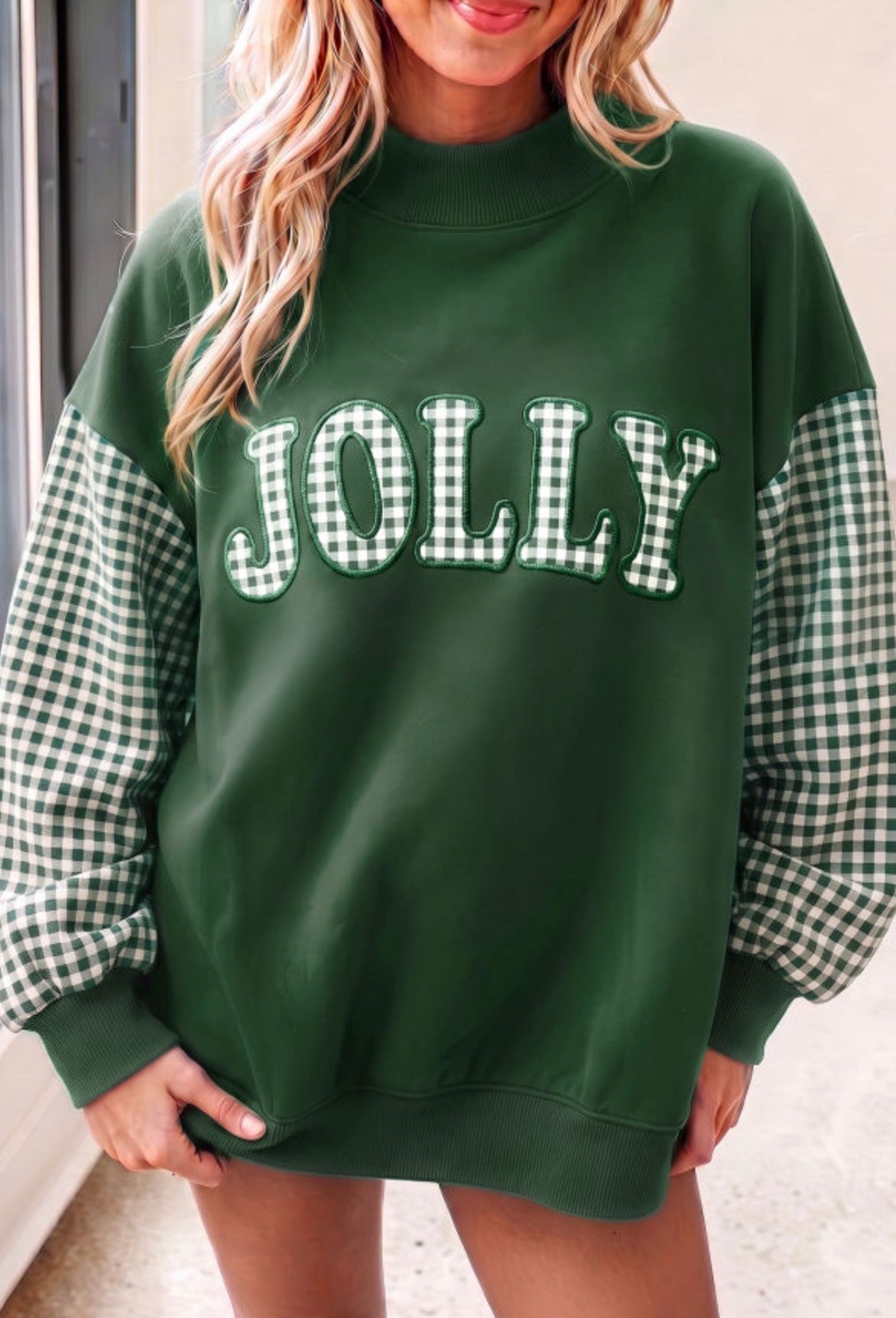 #1154 Gingham Plaid Christmas Oversized Pullover Sweatshirt