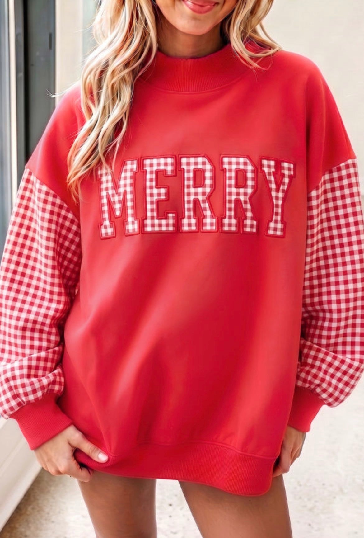 #1154 Gingham Plaid Christmas Oversized Pullover Sweatshirt