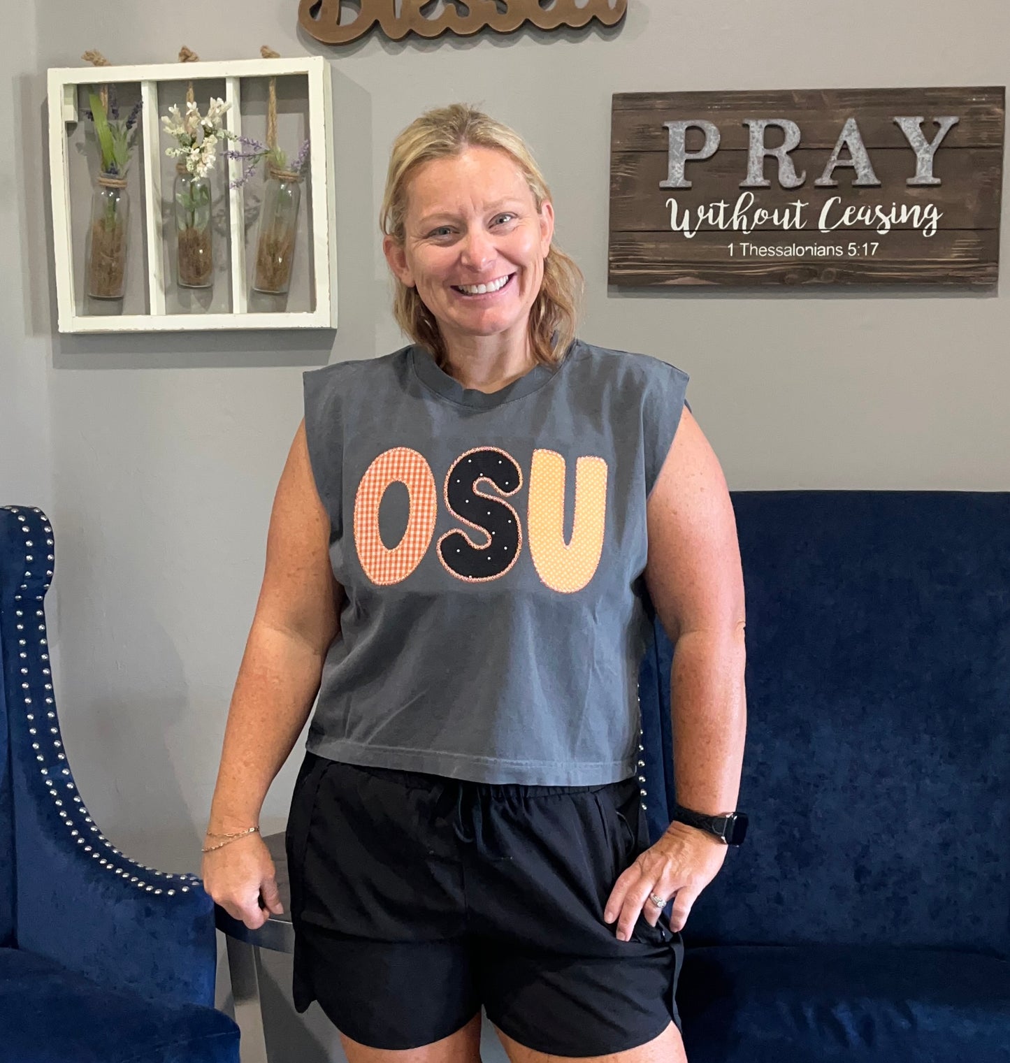 #1121 OU/OSU Embroidered Crop Muscle Tee