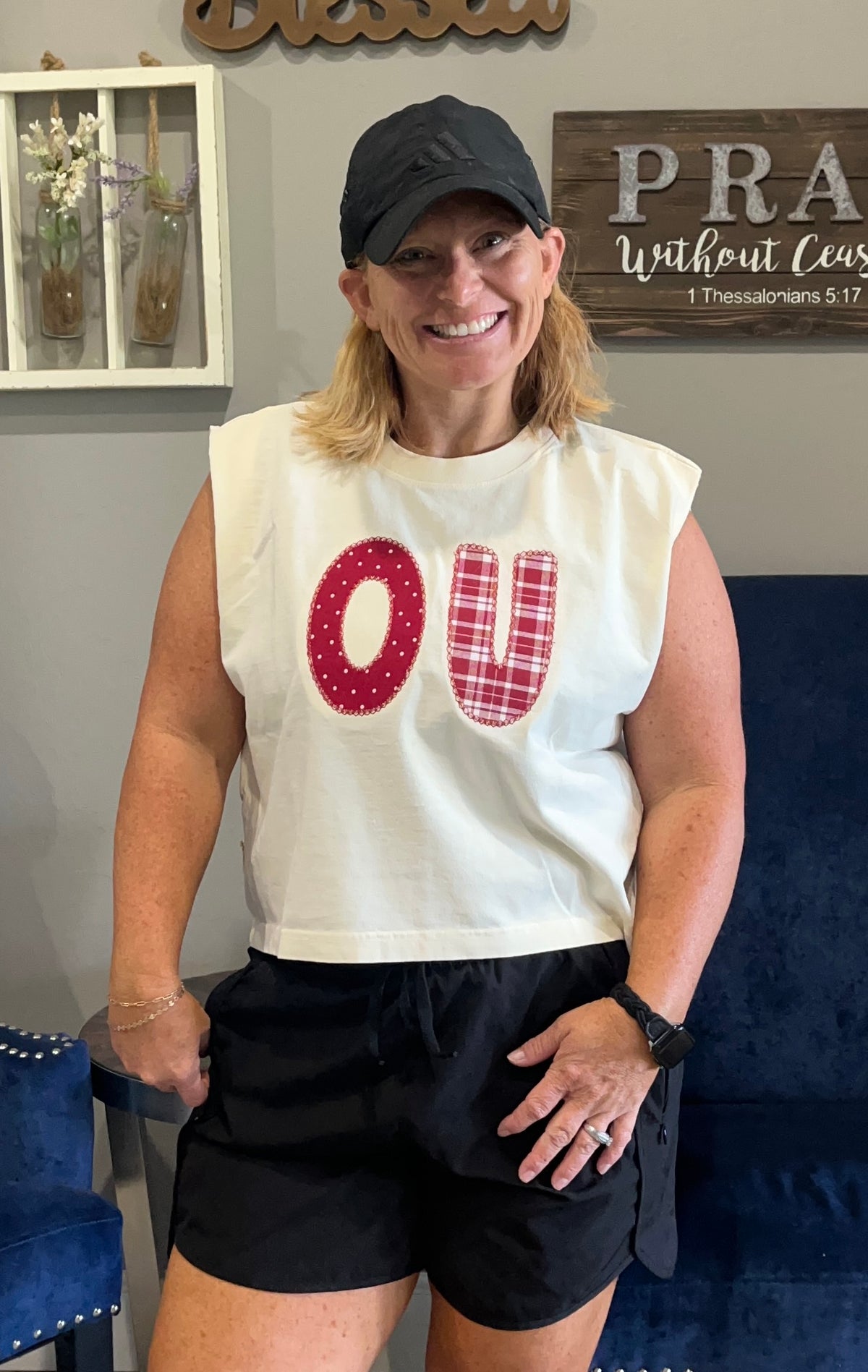 #1121 OU/OSU Embroidered Crop Muscle Tee