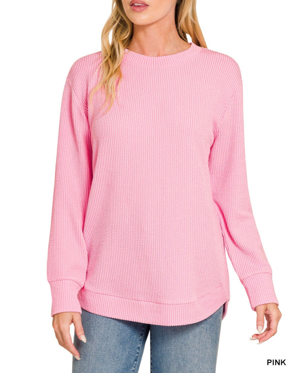 #1174 Ribbed Long Sleeve High Low Shirt