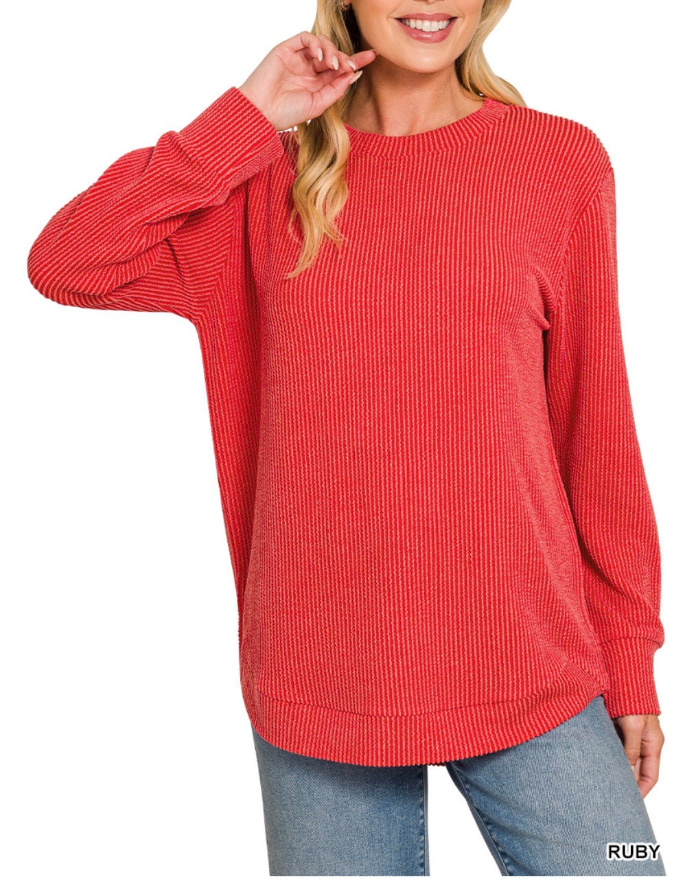 #1174 Ribbed Long Sleeve High Low Shirt