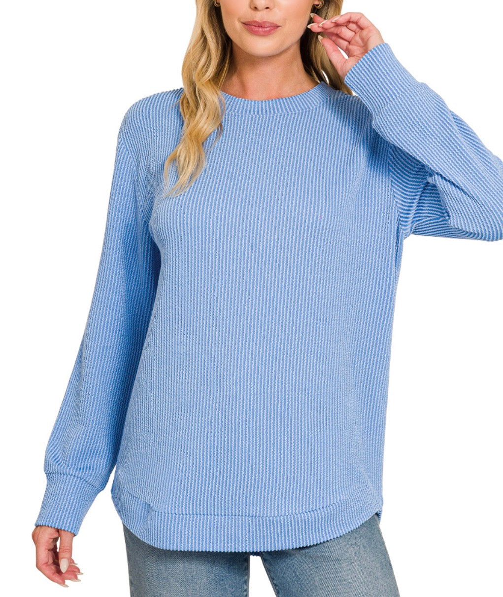 #1174 Ribbed Long Sleeve High Low Shirt