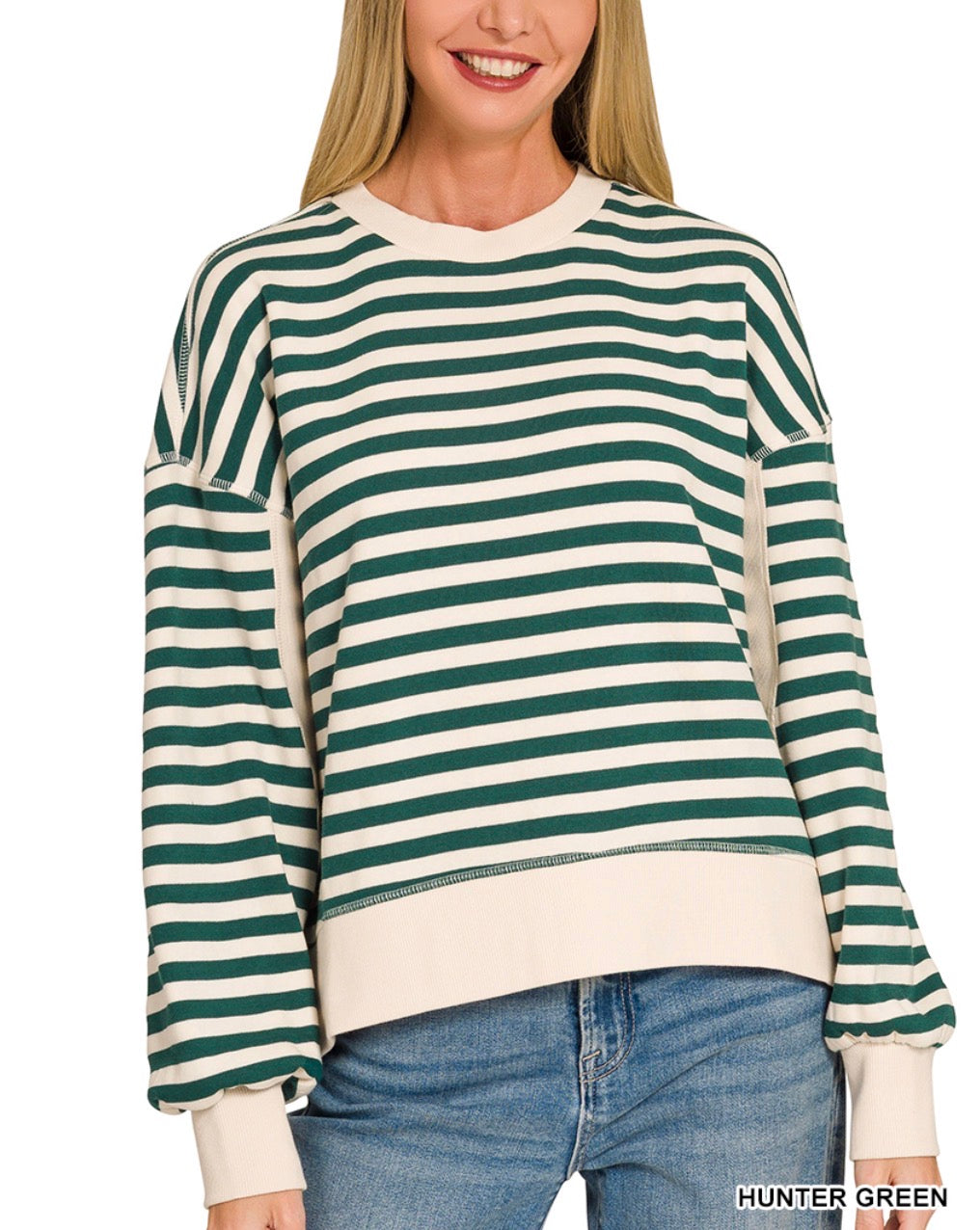 #1180 Premium Fleece Yarn Dyed Striped Oversized Sweatshirt