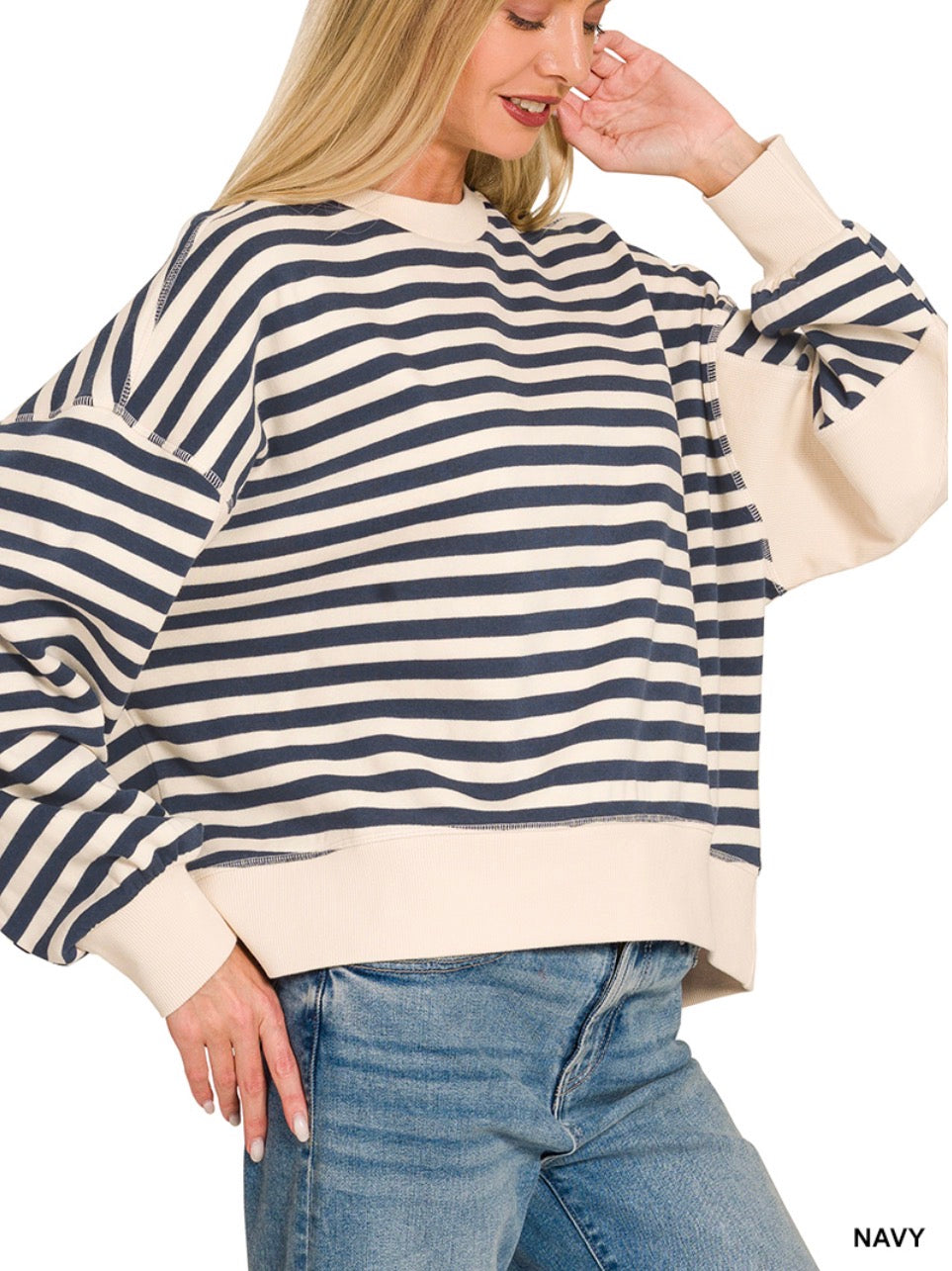 #1180 Premium Fleece Yarn Dyed Striped Oversized Sweatshirt