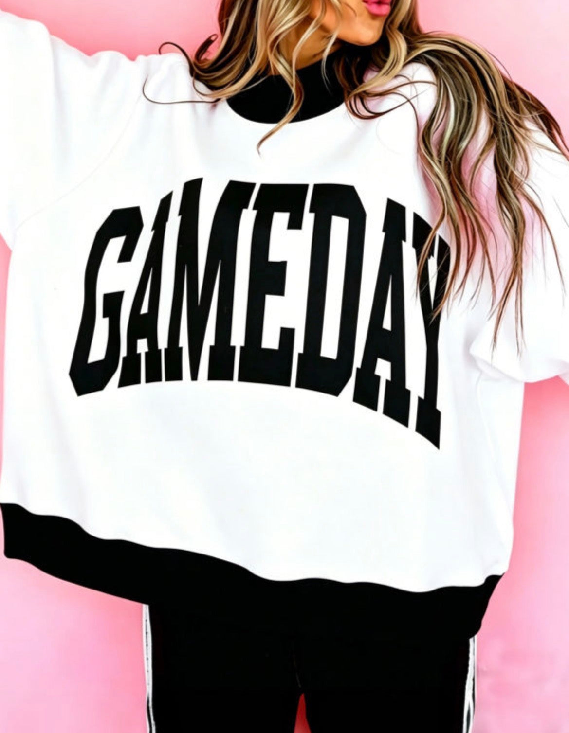 #1202 Black Checkerboard/ GAMEDAY Reversible Mock Neck Baggy Sweatshirt