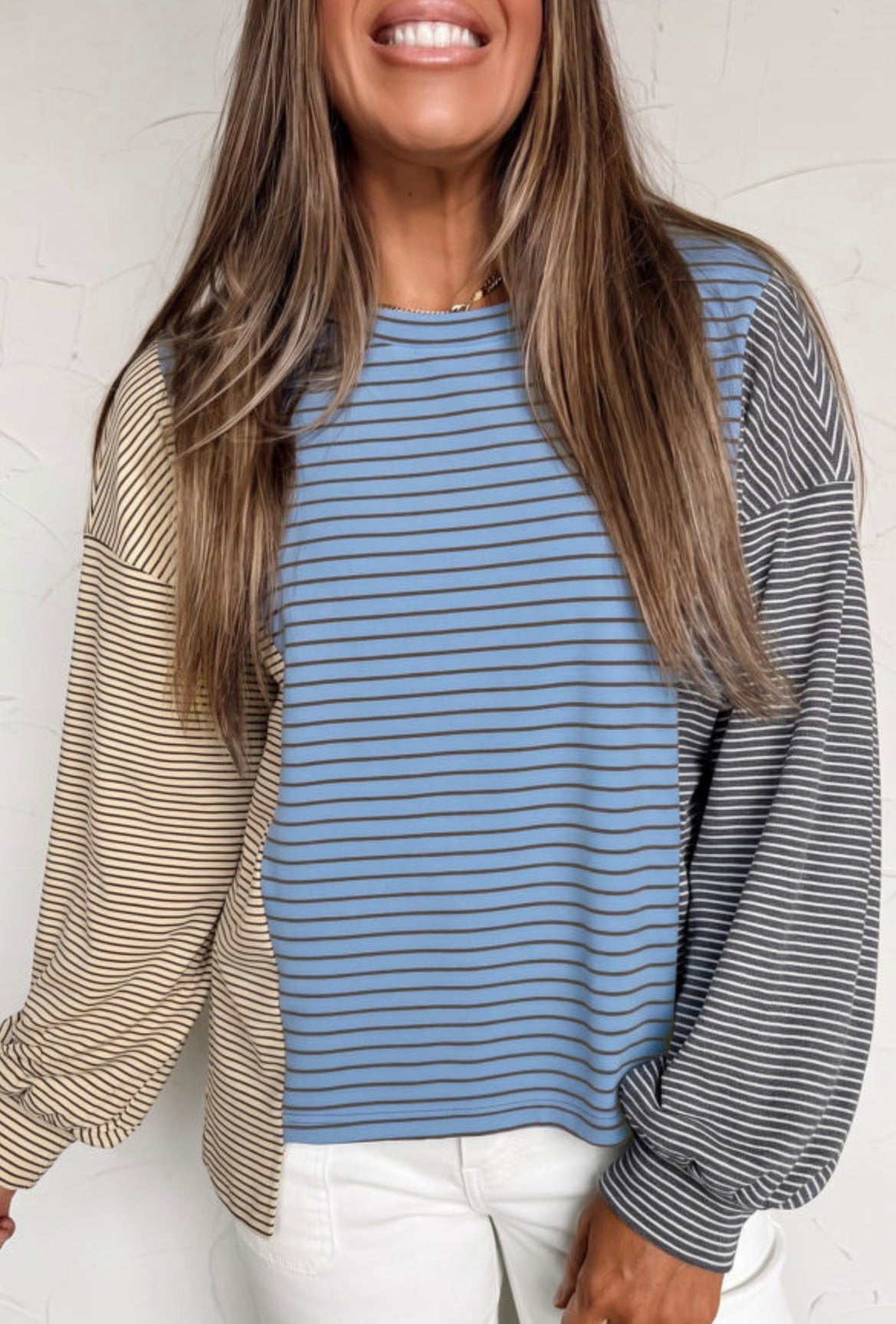 #1203 Sky Striped Long Sleeve Fleece Shirt