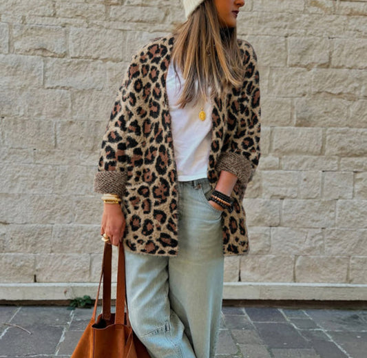 #527 Brown Leopard Open Casual Cardigan