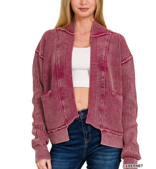 #507 Acid Wash Thick Sweater Cardigan
