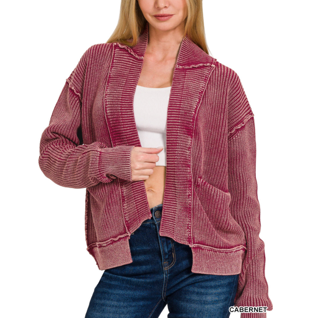 #507 Acid Wash Thick Sweater Cardigan