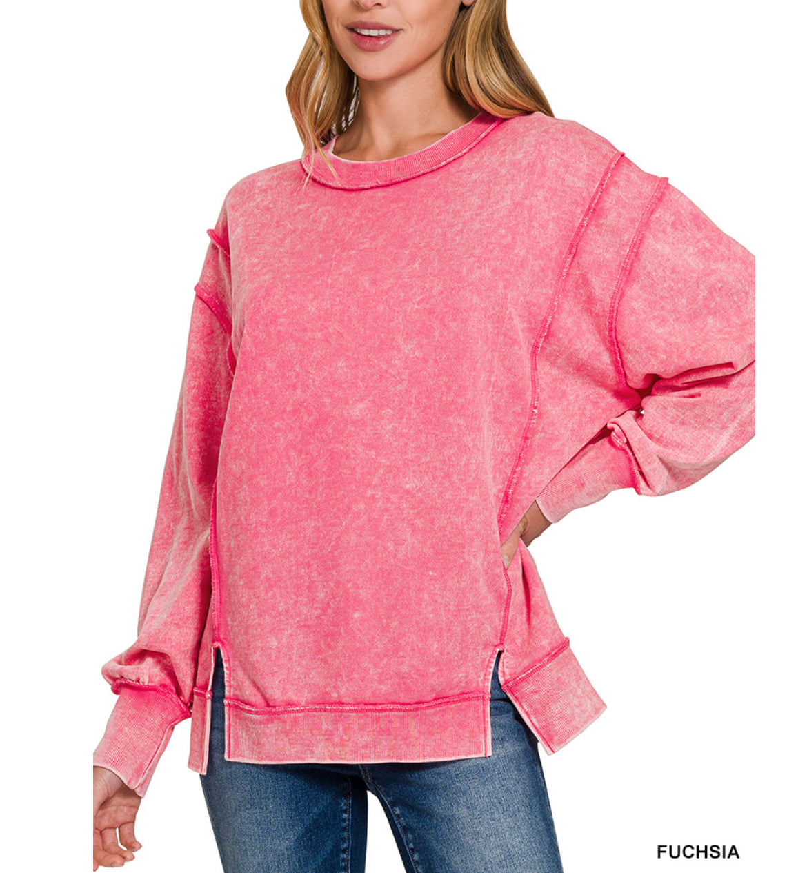 #508 Acid Wash High Low Sweatshirt